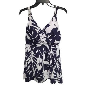 Anne Cole Navy/White Plus Size Printed Surplice Swim Dress Size 16W NWT